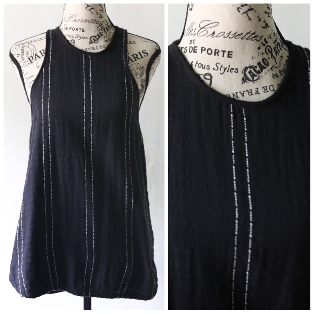 Lou & Grey Black tank top with thin white vertical stripes small
